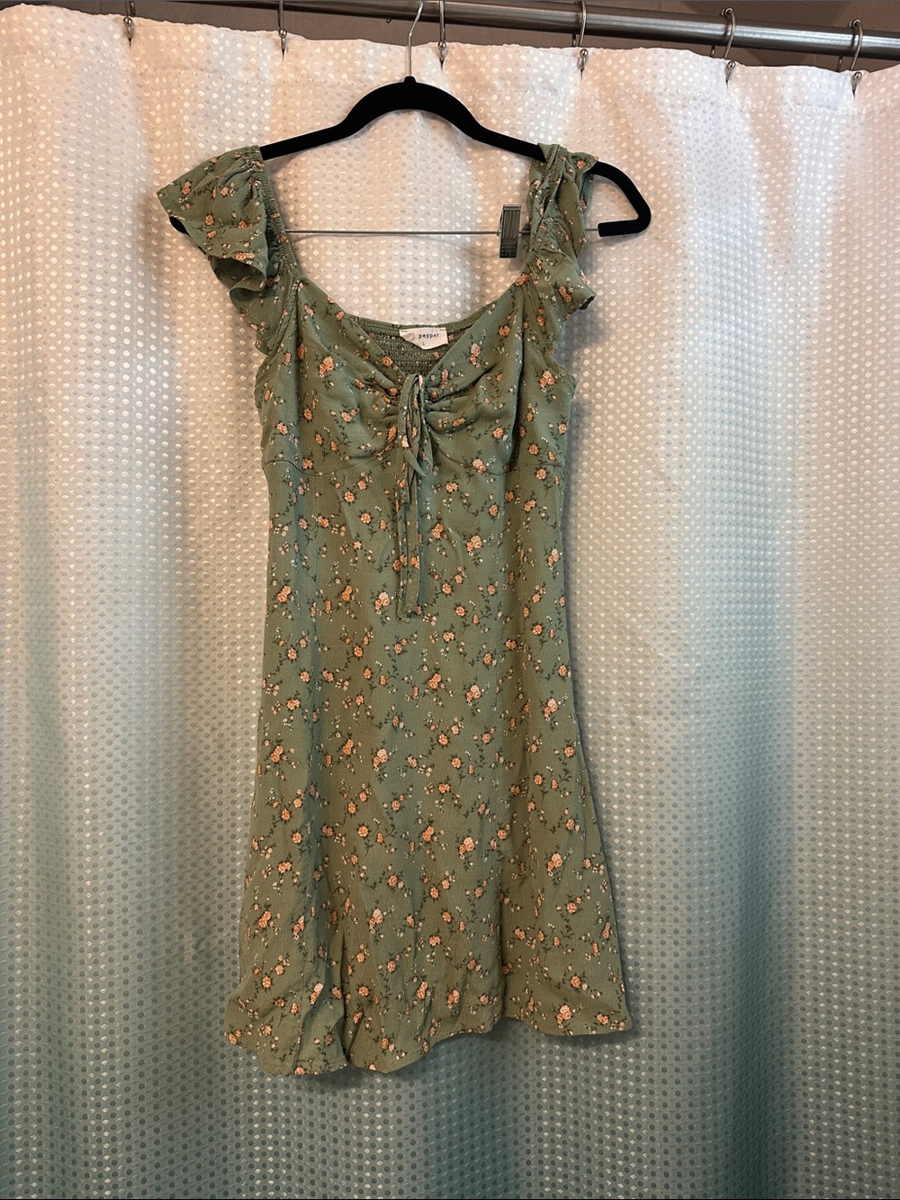 Blu Pepper Sage Green Floral Tie-Front Sundress